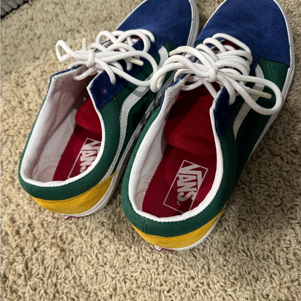 Vans Blue and Green Sneakers with Red Accents